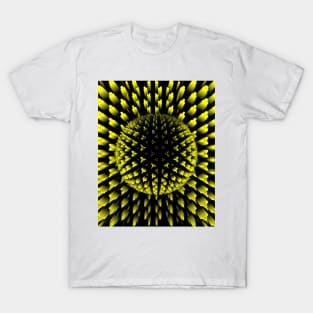 3D exploding vivid yellow sphere on black background T-Shirt